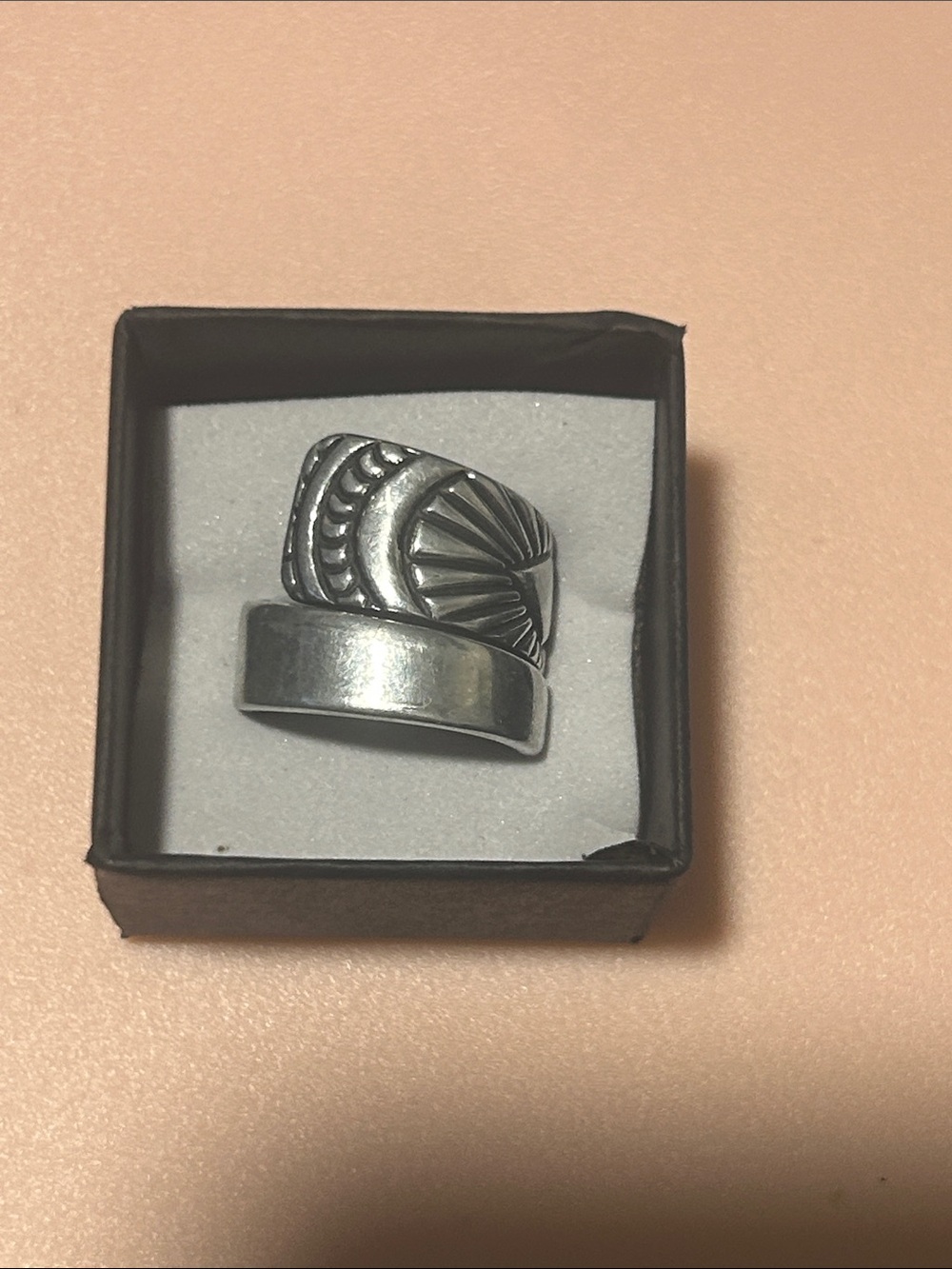 Men's Silver Wrap Ring with Sunburst & Crescent Motiff Navajo